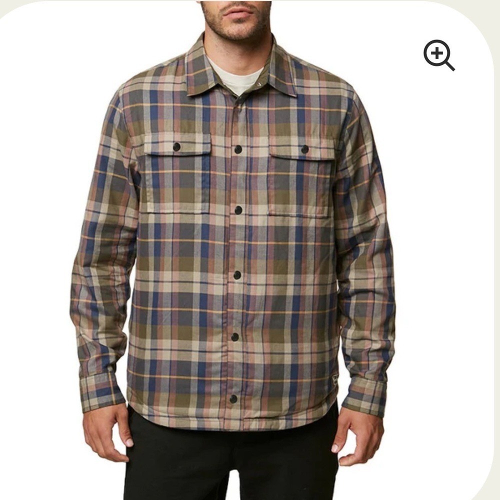 O'Neill Traveler Reversible Jacket/shacket - Military Green and plaid‎ medium